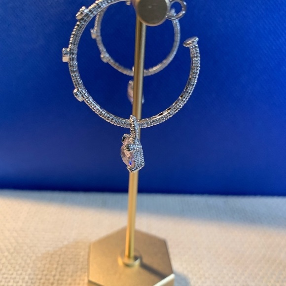 Judith Ripka Sterling interchangeable hoop earrings in Pink Crystal - Picture 3 of 11